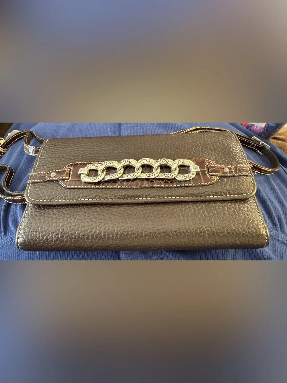 Brighton Women’s Brown Leather Wallet lwith Decorative Silver Chain